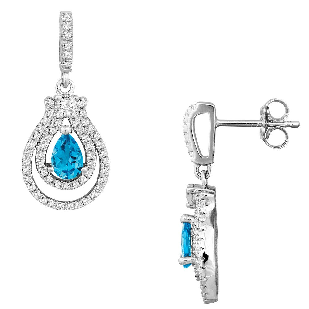 Sterling Silver .98 ct Pear Swiss Blue Topaz with 1.105 ct White Topaz Earring