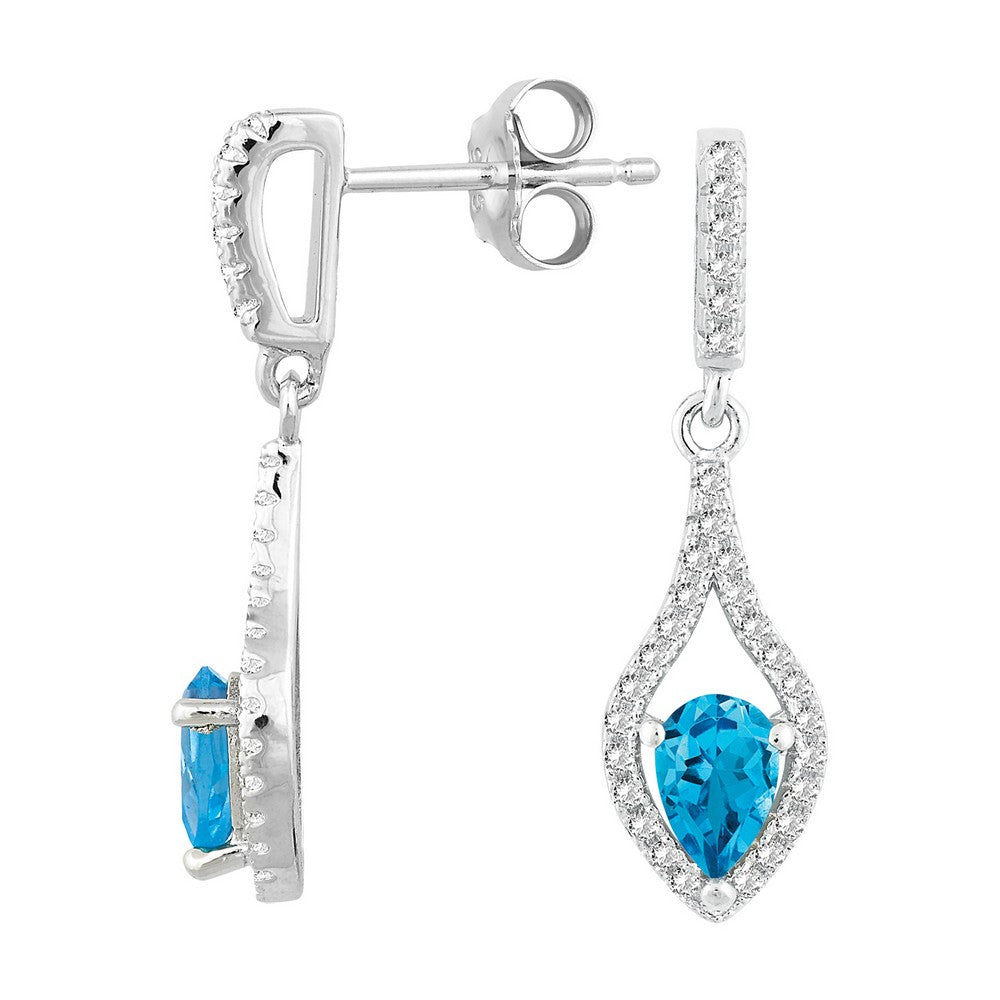 Sterling Silver .98 ct Pear Swiss Blue Topaz with .532 ct White Topaz Earring