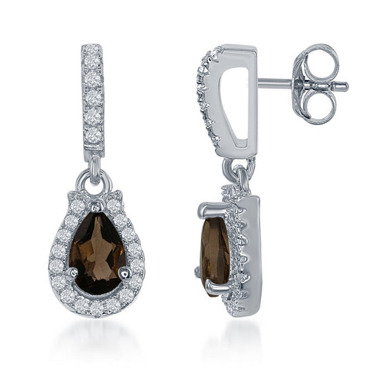 Sterling Silver .76 ct Pear Smoky Quartz with .398 ct White Topaz Earring