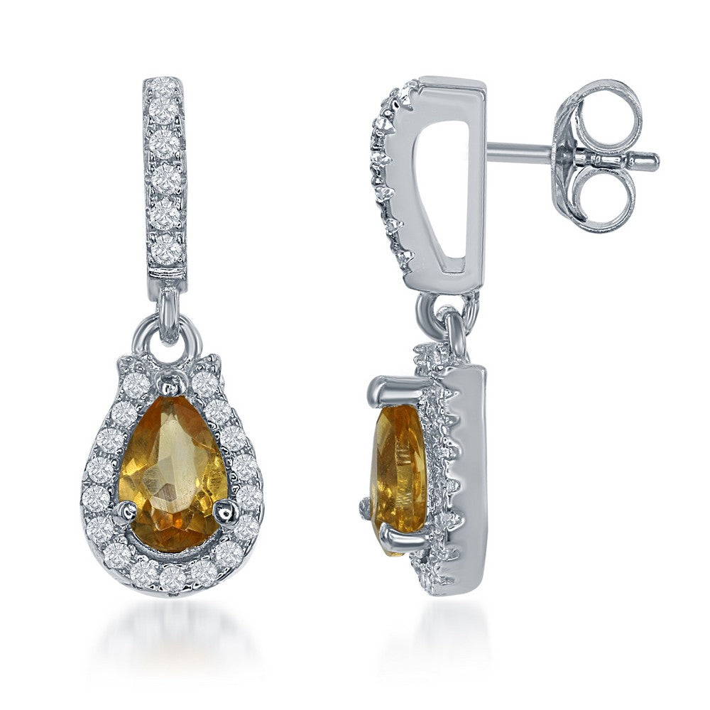 Sterling Silver .78 ct Pear Citrine with .398 White Topaz Earring