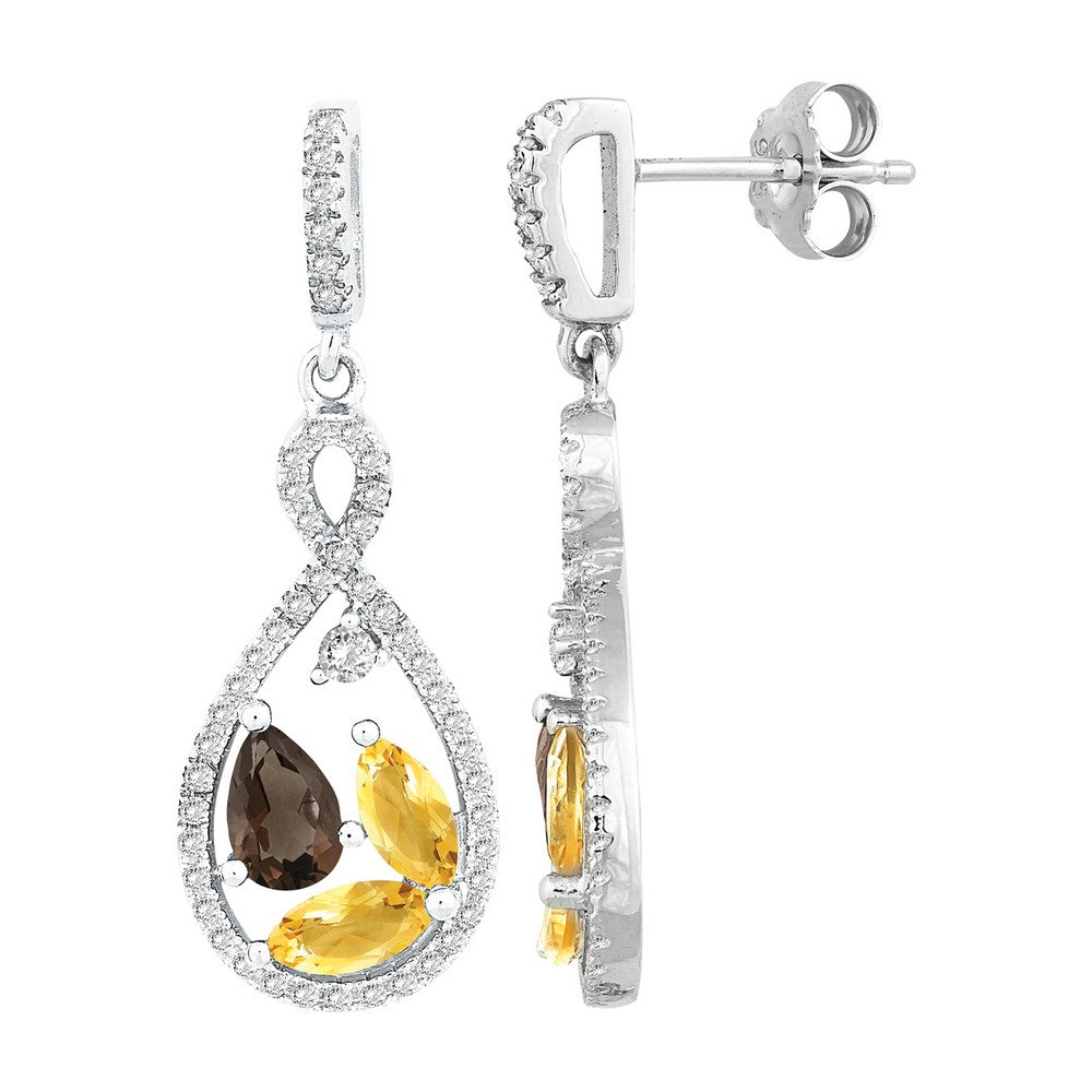 Sterling Silver 1.76cttw Marquise Citrine & Pear Smoky Quartz w/ .883 ct White Topaz Earring