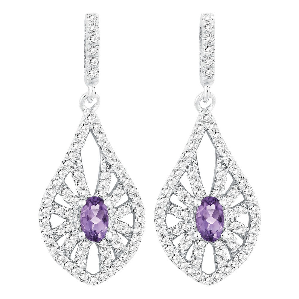 Sterling Silver .42 ct Oval Amethyst with 1.182 ct White Topaz Earring