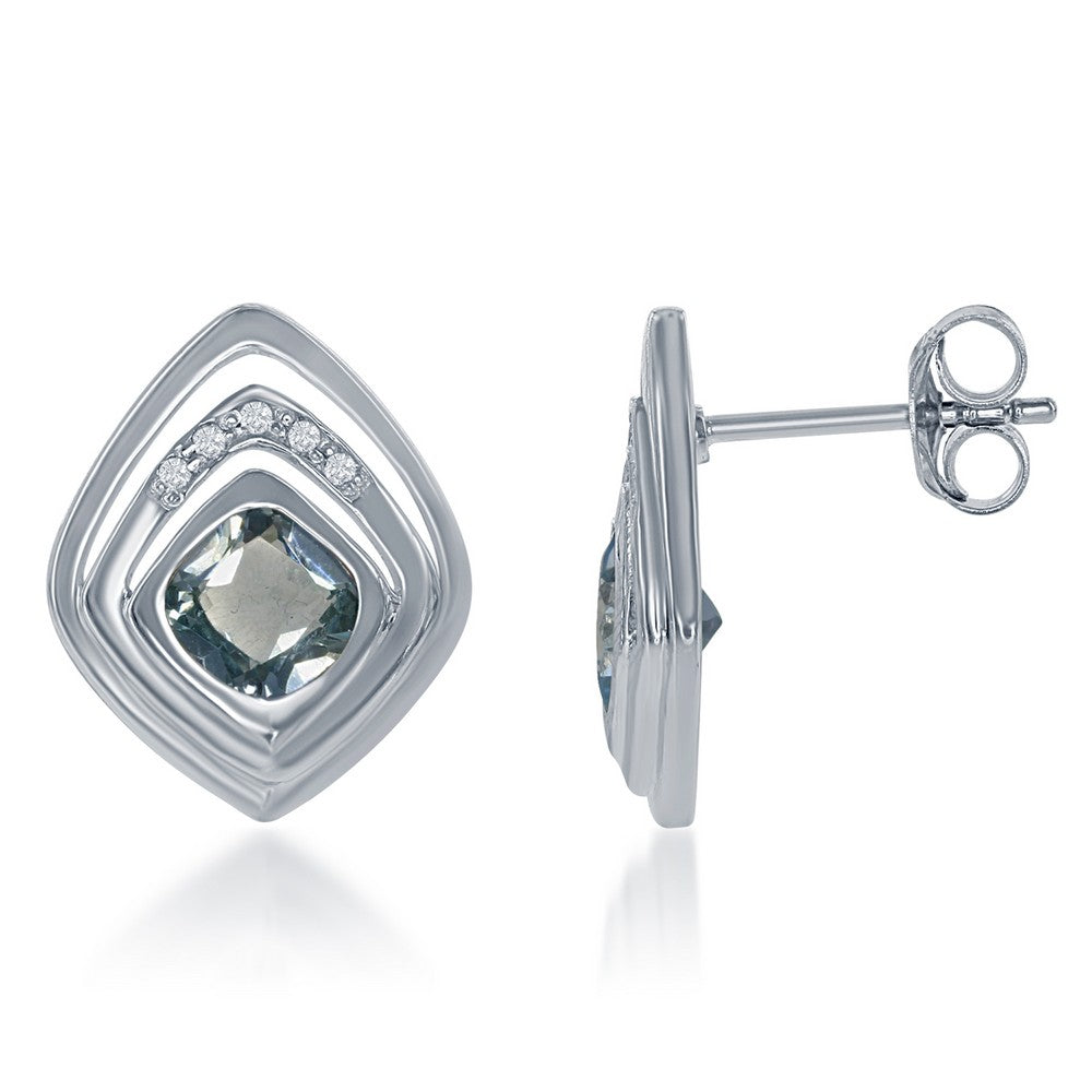 Sterling Silver White Topaz and Square Blue Topaz Earrings