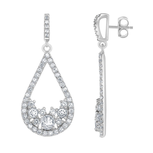 Sterling Silver Crescent Shape w/ 3.05cttw White Topaz  & Center Open Teardrop Bridal Earrings