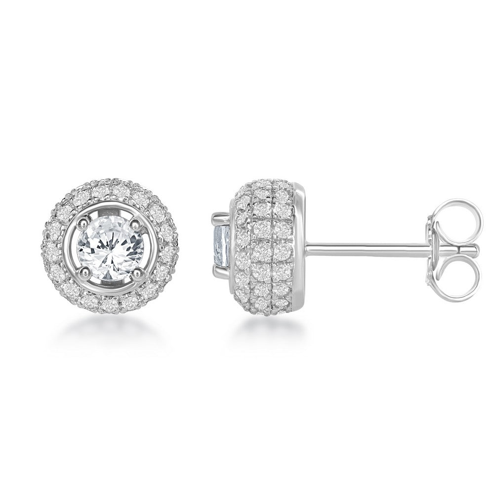 Sterling Silver 4mm Round White Topaz Surrounded by White Topaz Stud 1.81cttw Earrings