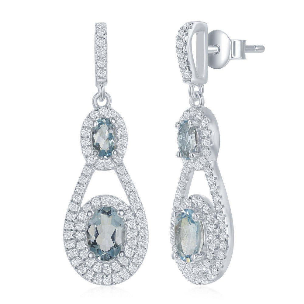 Sterling Silver Double Oval 2.25ctw White Topaz Teardrop 1.15ctw Sky Blue Stone Earrings