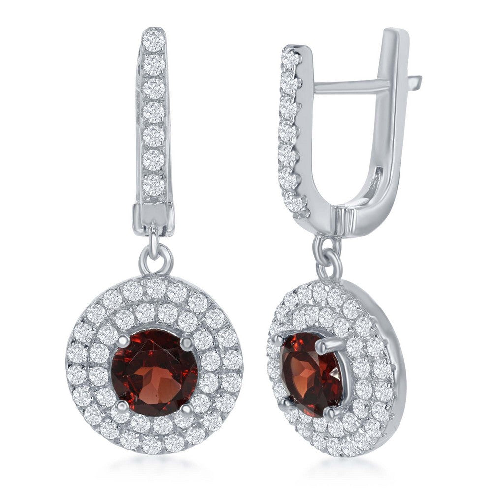 Sterling Silver Round 1.05ctw White Topaz with Center 2.1ctw Garnet Earrings