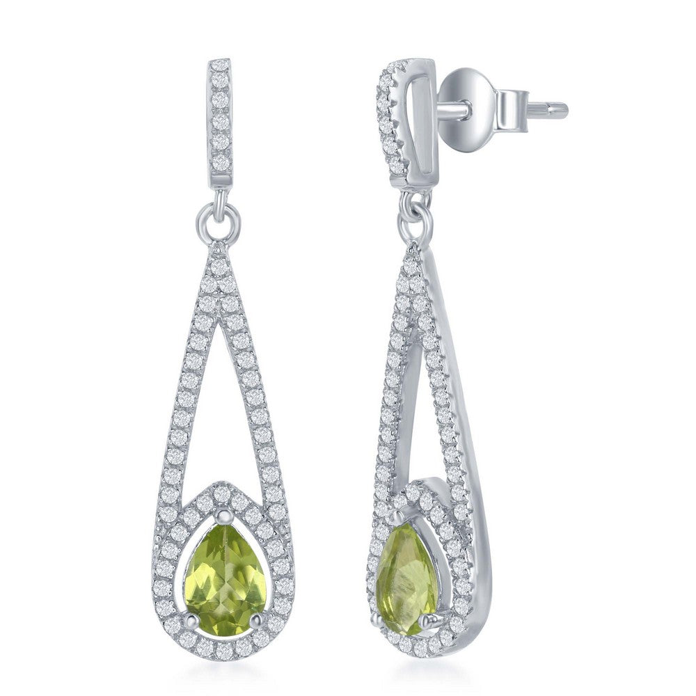 Sterling Silver Long Teardrop 1.0ctw White Topaz and Smaller Teardrop 1.5ctw Peridot Earrings