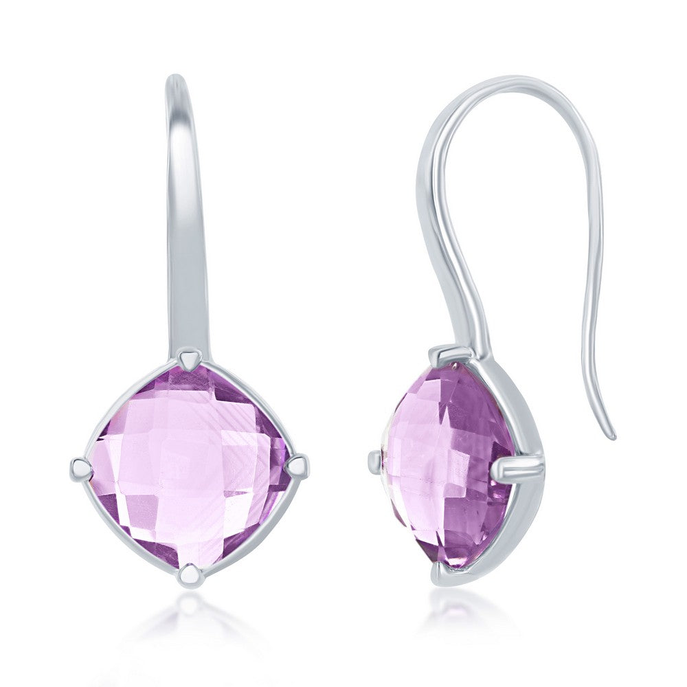 Sterling Silver Gold Plated Four-Prong Diamond-Shaped Checkered 6.88cttw Pink Amethyst Earrings