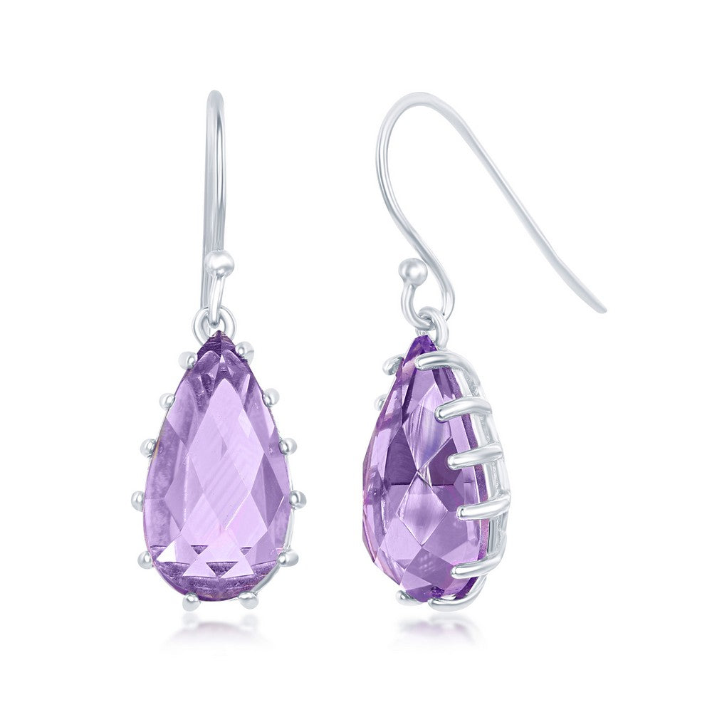 Sterling Silver Prong Pear-Shaped 6.16cttw Amethyst Earrings