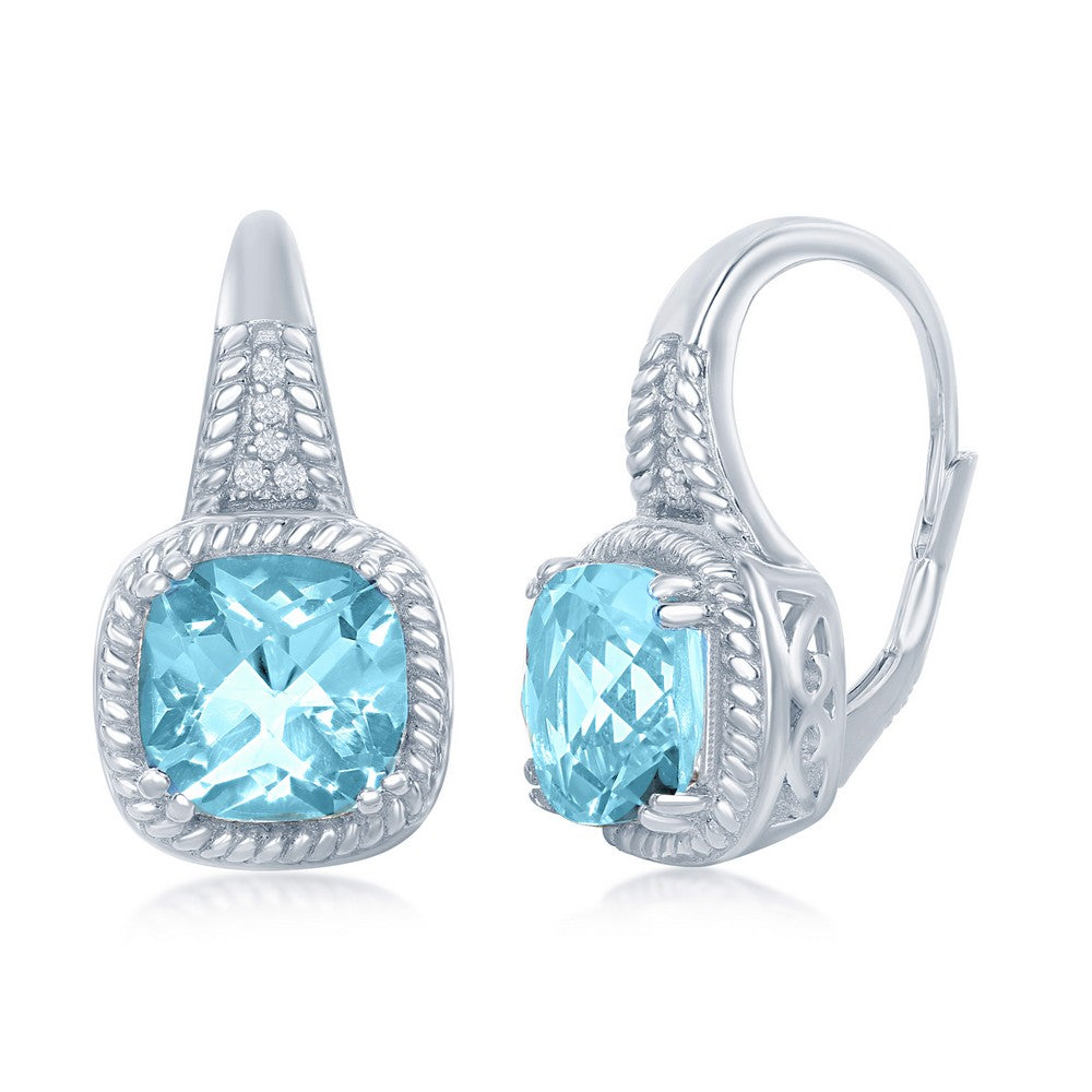 Sterling Silver Four-Prong 1.0224cttw Blue Topaz Rope Design with 0.07cttw White Topaz Earrings