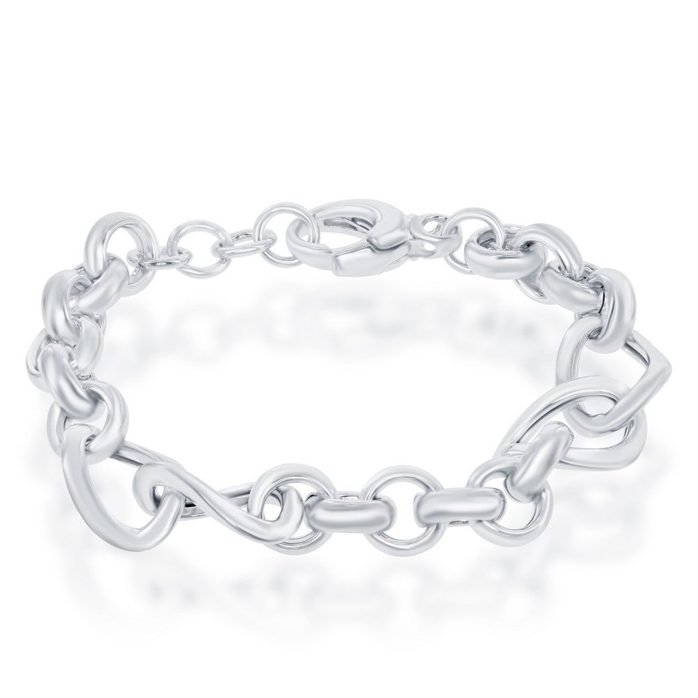 Sterling Silver Alternating Rolo & Twisted Oval Linked High Polished Bracelet, MADE IN ITALY