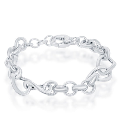 Sterling Silver Alternating Rolo & Twisted Oval Linked High Polished Bracelet, MADE IN ITALY