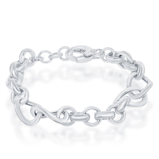 Sterling Silver Alternating Rolo & Twisted Oval Linked High Polished Bracelet, MADE IN ITALY