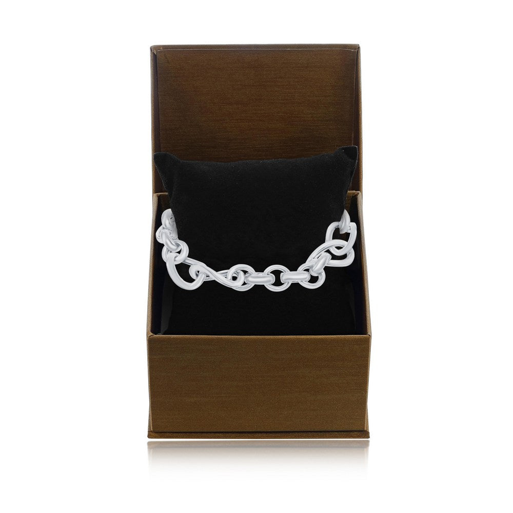 Sterling Silver Alternating Rolo & Twisted Oval Linked High Polished Bracelet, MADE IN ITALY