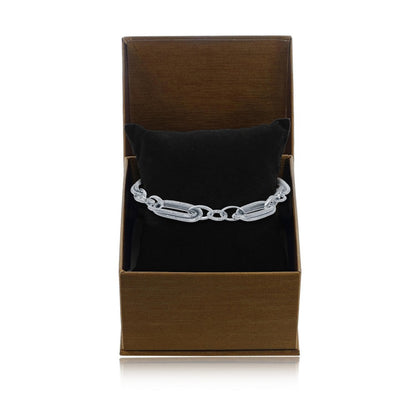 Sterling Silver Rope Design Oval and Round Linked Bracelet, MADE IN ITALY