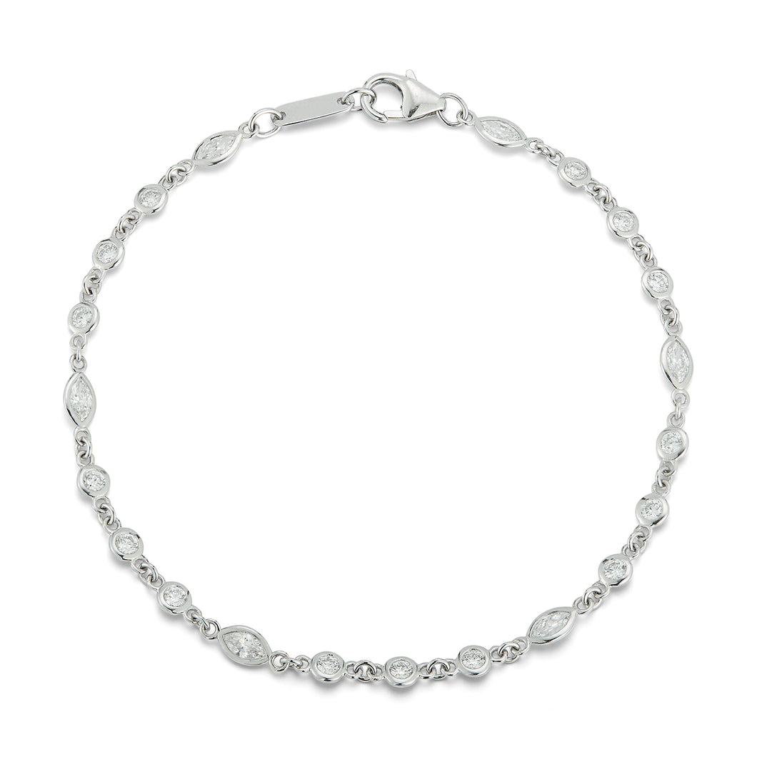 All Connected Plain Bezel with Alternating Pear and Round Diamond By The Yard Bracelet