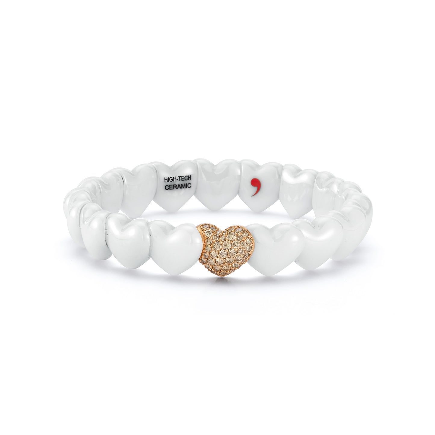 White Ceramic Heart Bracelet with 1 Champagne Diamond Heart