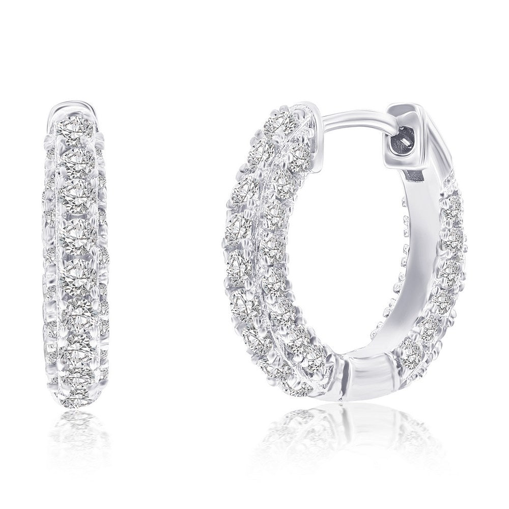 Sterling Silver 16mm CZ Huggie Hoop Earrings