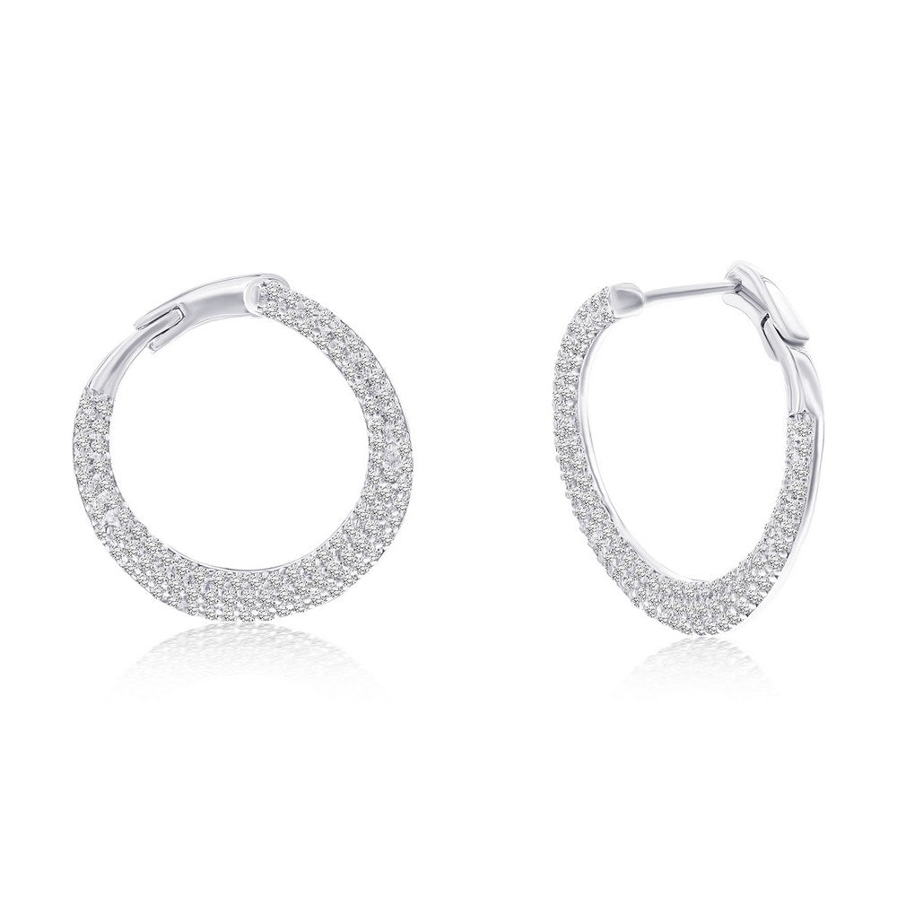 Sterling Silver, 19MM Micro Pave CZ Hoop Earrings