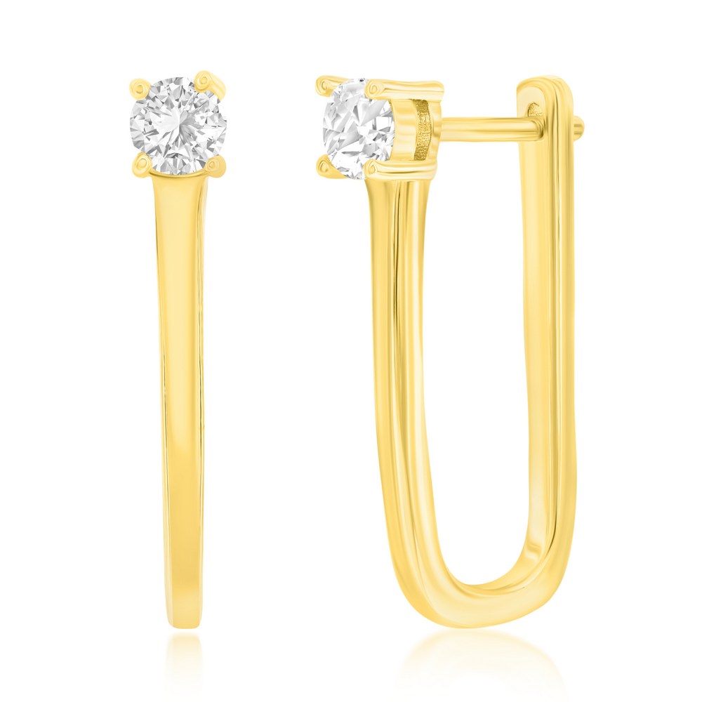 Sterling Silver, 'U' Shaped CZ Earrings - Gold Plated