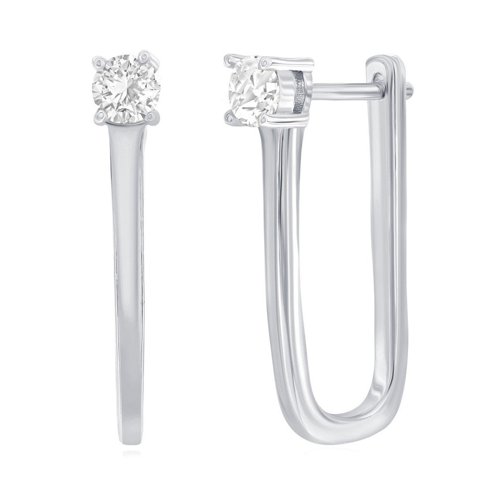 Sterling Silver, 'U' Shaped CZ Earrings