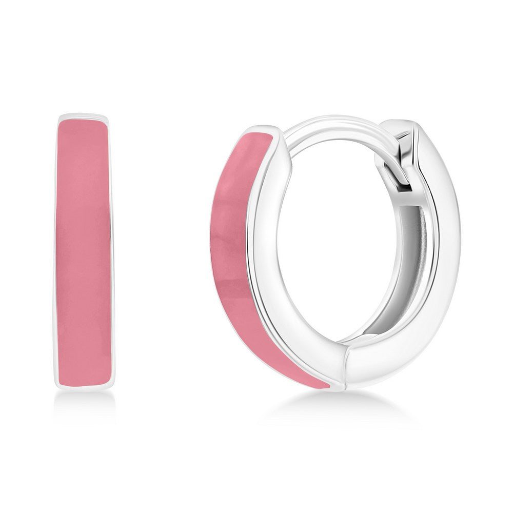 Sterling Silver 11mm Enamel Huggies - Dark Pink