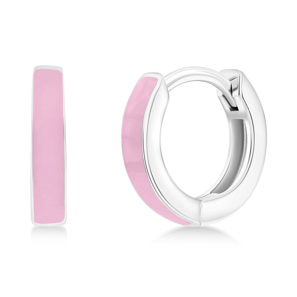 Sterling Silver 11mm Enamel Huggies - Pink