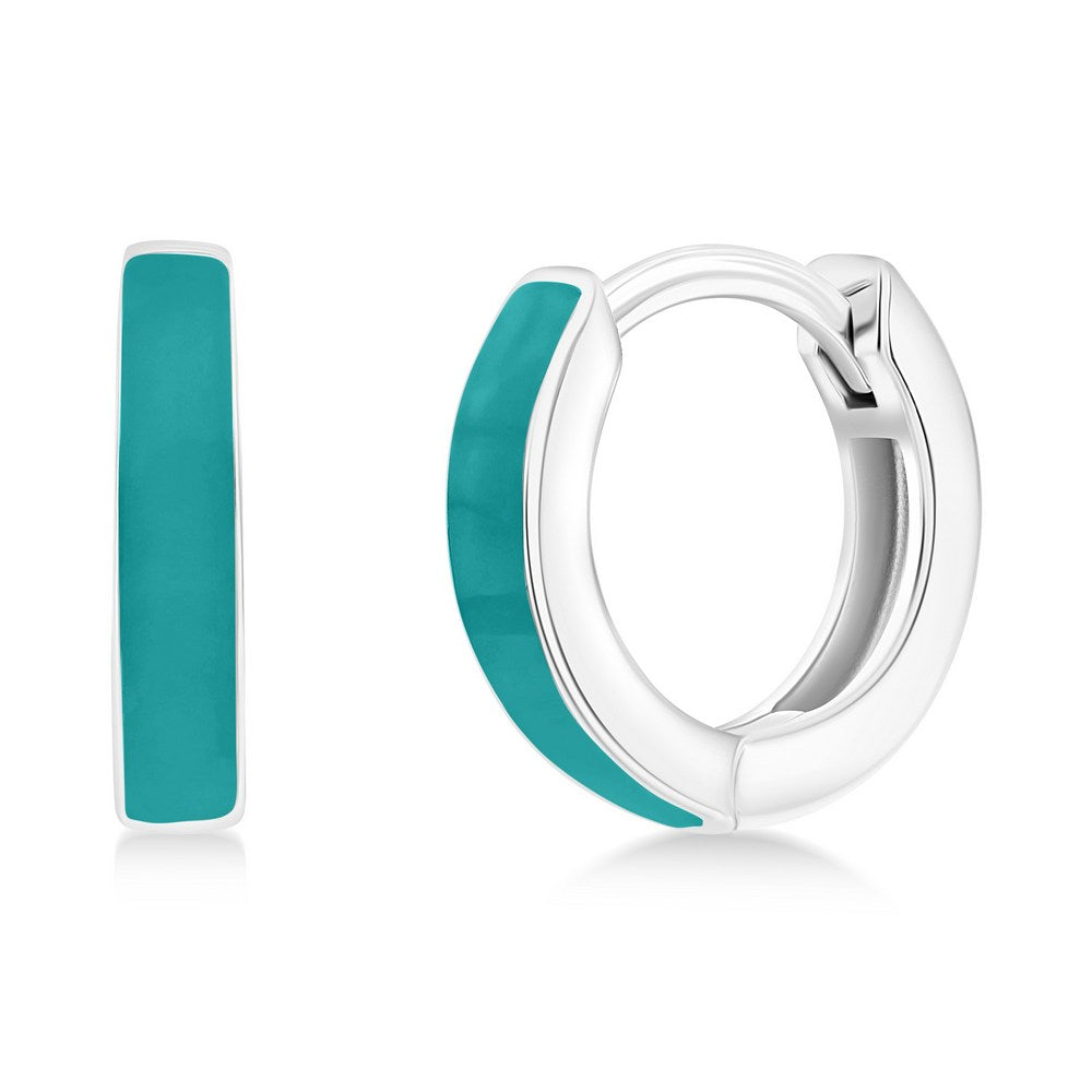 Sterling Silver 11mm Enamel Huggies - Turquoise