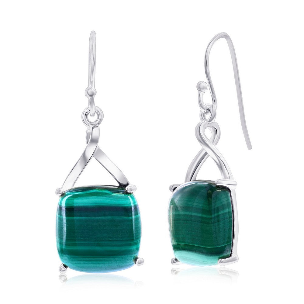 Sterling Silver, Square Malachite Earrings