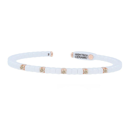 White Ceramic Bangle with 5 Champgane Diamonds