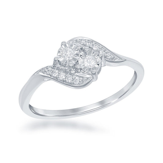 Sterling Silver Two-Stone Diamond Ring - 0.12 cttw