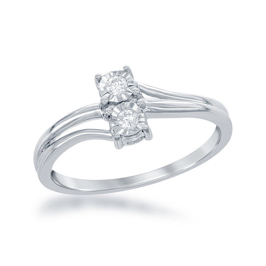 Sterling Silver Two-Stone Diamond Overlapping Ring -  0.08 cttw