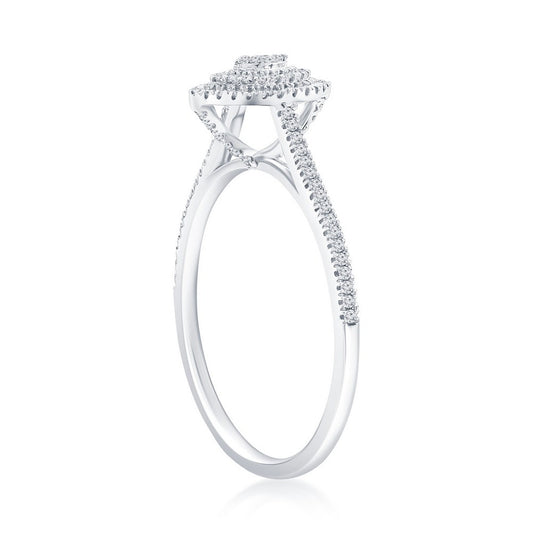 Sterling Silver Double Frame Marquise Diamond Ring - (95 Stones)