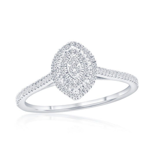Sterling Silver Double Frame Marquise Diamond Ring - (95 Stones)