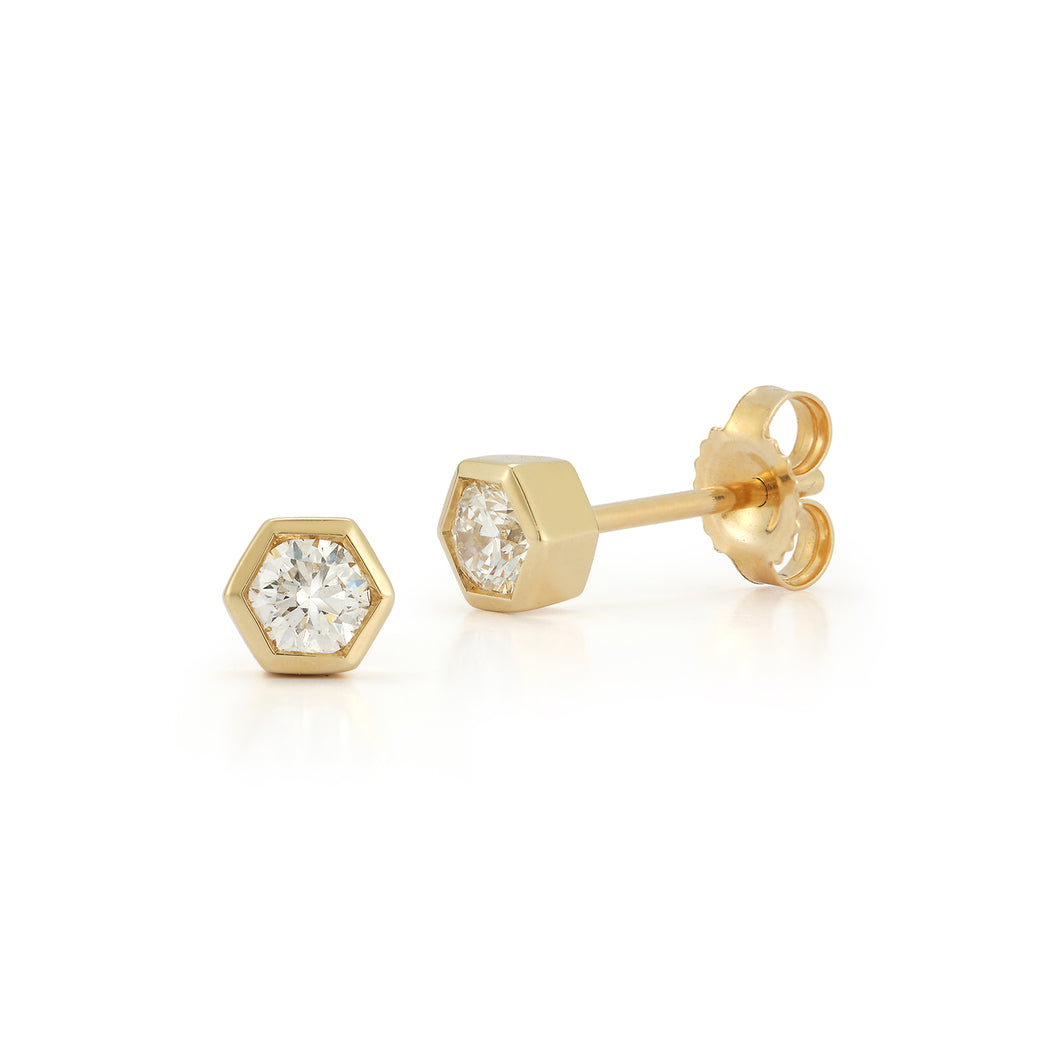 Hexagon Shape Diamond Stud Earrings