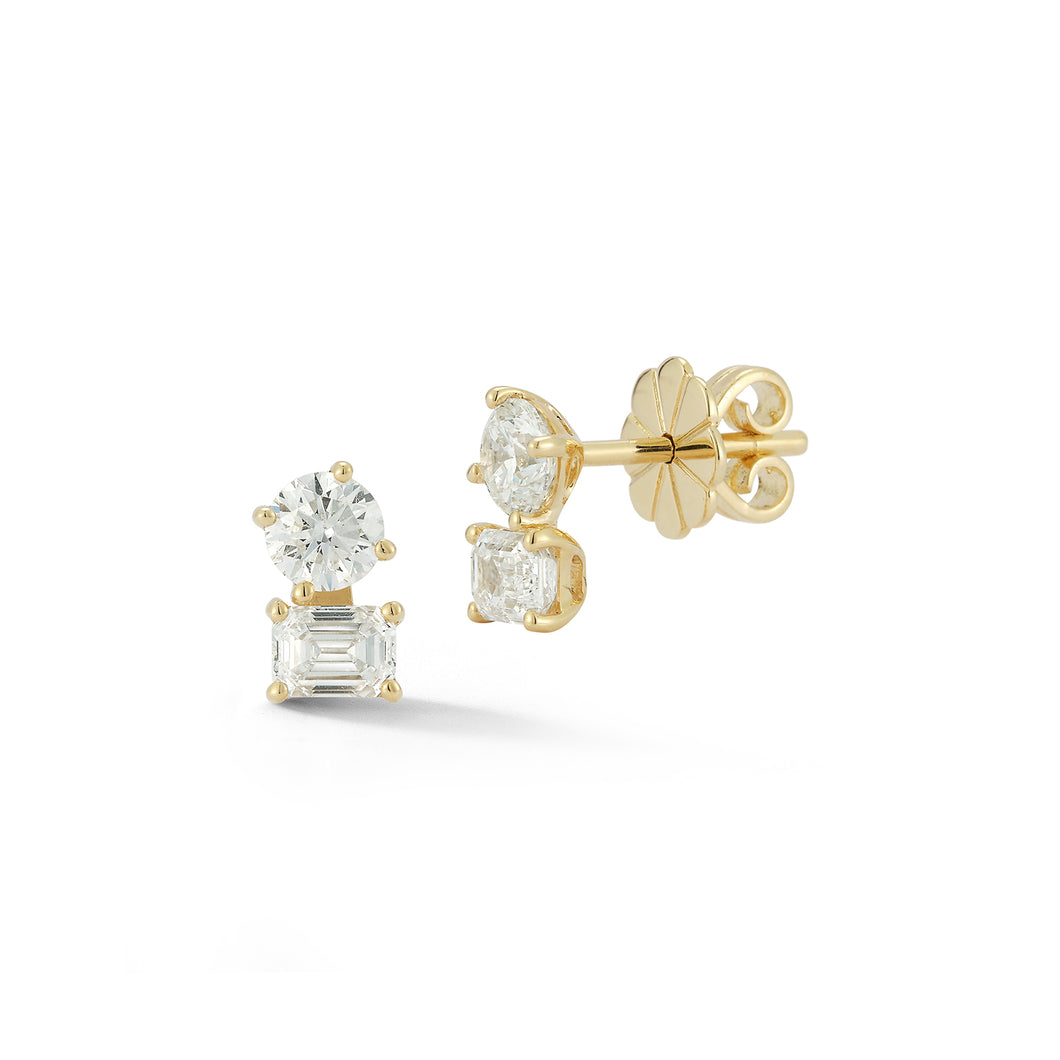 Two Stone Diamond Stud Earrings