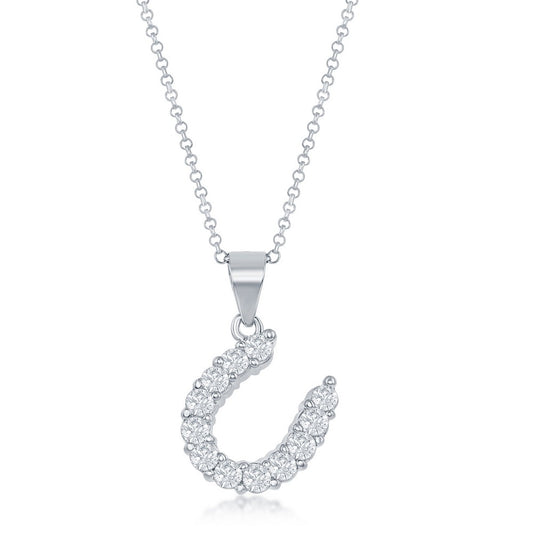 Sterlng Silver Horse Shoe CZ Pendant