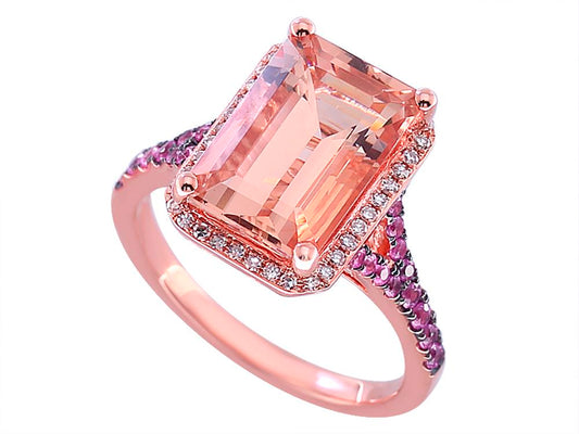 EFFY 14K ROSE GOLD DIAMOND,MORGANITE,PINK SAPPHIRE RING