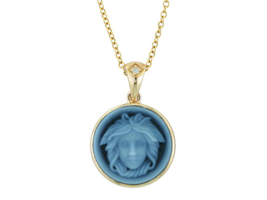 EFFY 14K YELLOW GOLD DIAMOND,AGATE CAMEO PENDANT