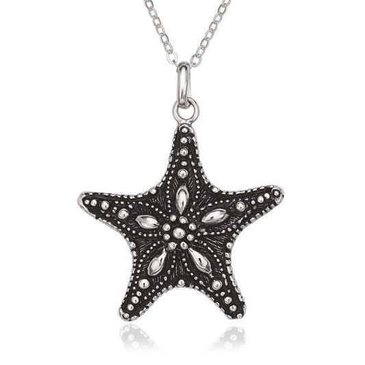 Sterling Silver Fancy Oxidized Starfish Pendant