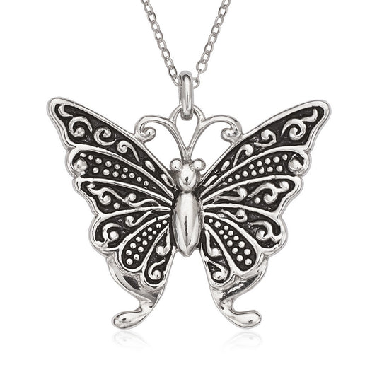 Sterling Silver, Fancy Oxidized Butterfly Pendant
