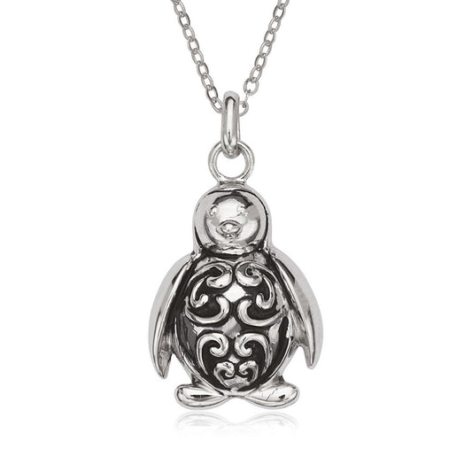 Sterling Silver Fancy Oxidized Penguin Pendant