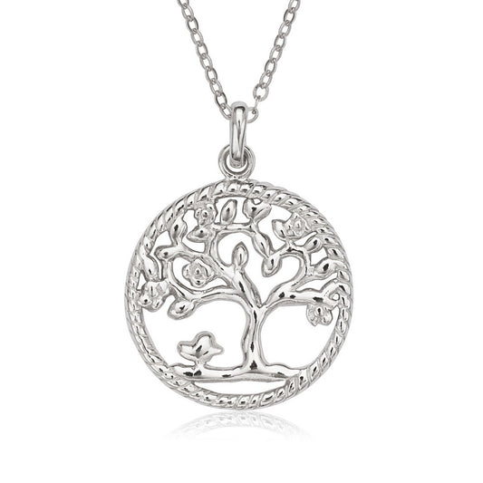 Sterling Silver Small Open Rope Style Circle with Tree of Life Pendant