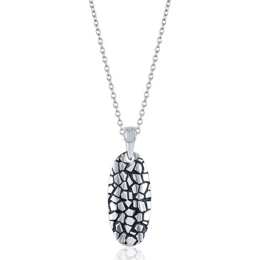 Sterling Silver Oval Cobblestone Design Pendant