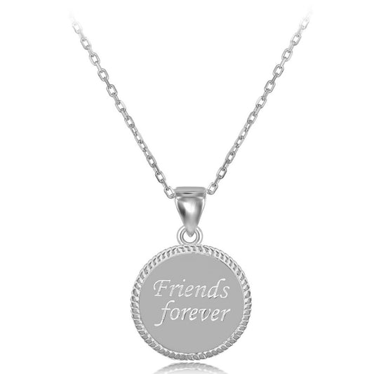 Sterling Silver Rope Border Disc "Friends Forever" Pendant  W/Chain