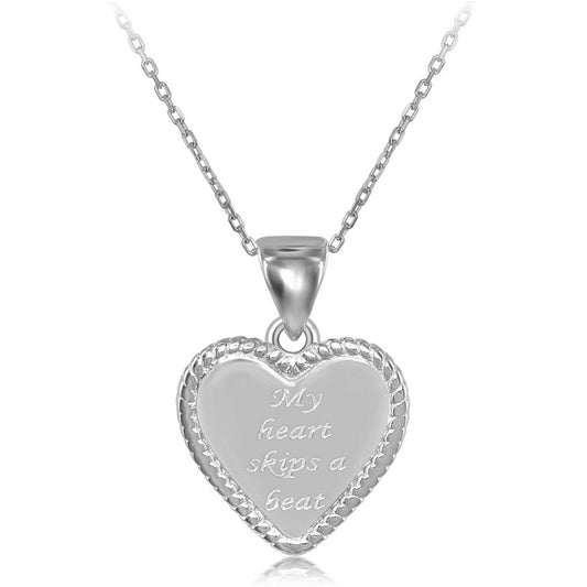 Sterling Silver Rope Border Heart "My Heart Skips a Beat" Pendant  W/Chain