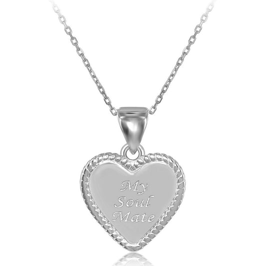 Sterling Silver Rope Border Heart "My Soul Mate" Pendant  W/Chain
