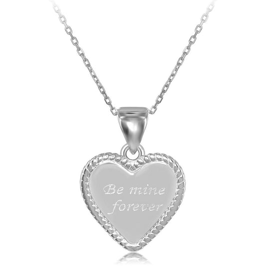 Sterling Silver Rope Border Heart "Be Mine Forever" Pendant  W/Chain