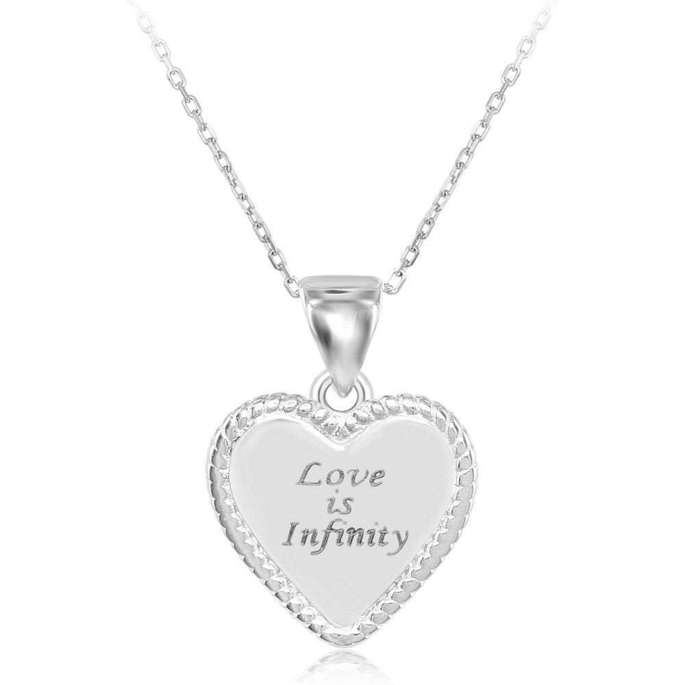 Sterling Silver Rope Border Heart "Love is Infinity" Pendant  W/Chain